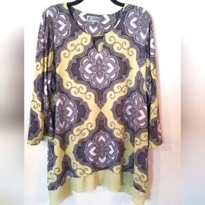 JM Collection Sequin High Low 3/4inch Sleeves Blouse With Shear Trimming